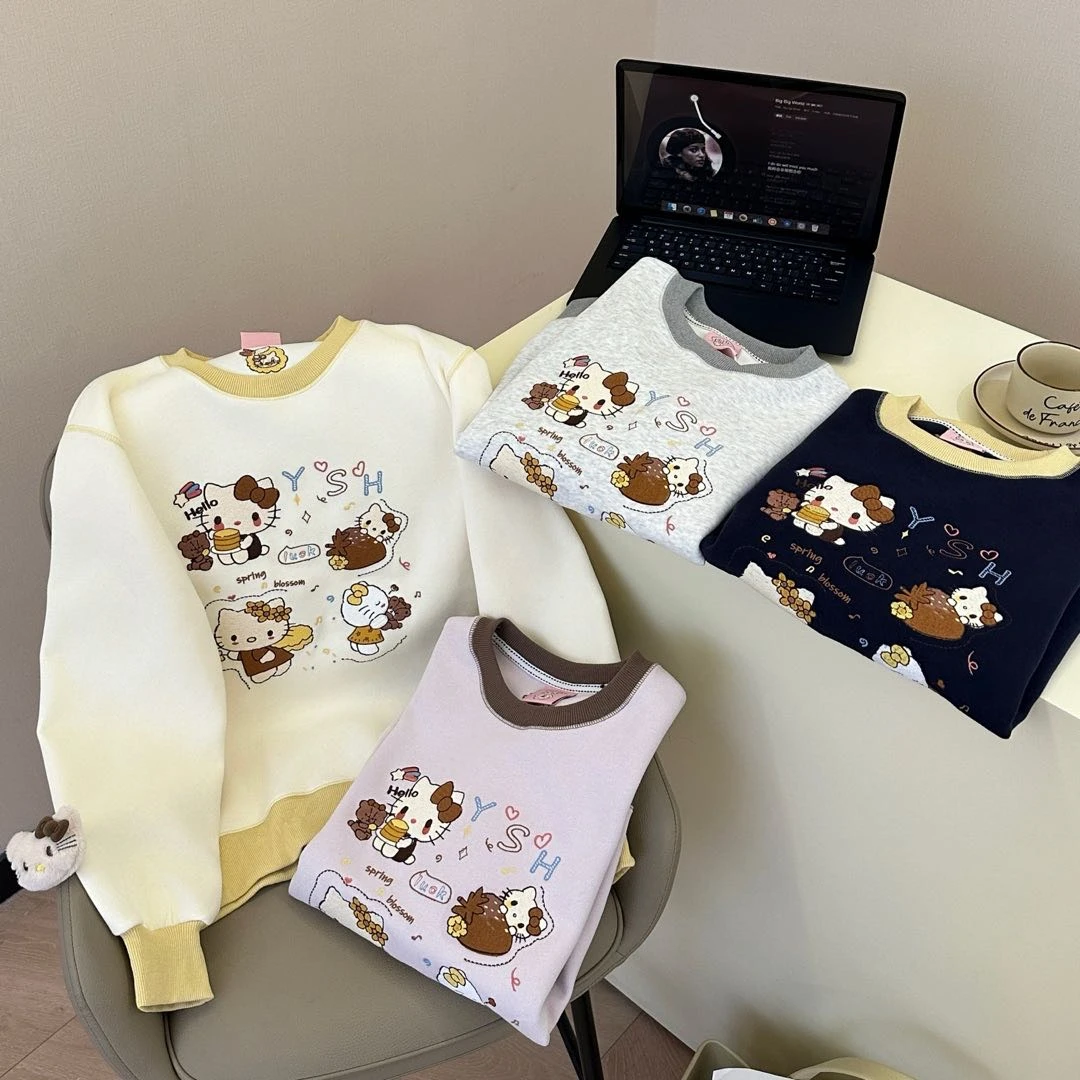 新品上新kitty猫咪刺绣百搭可爱通勤卫衣6822