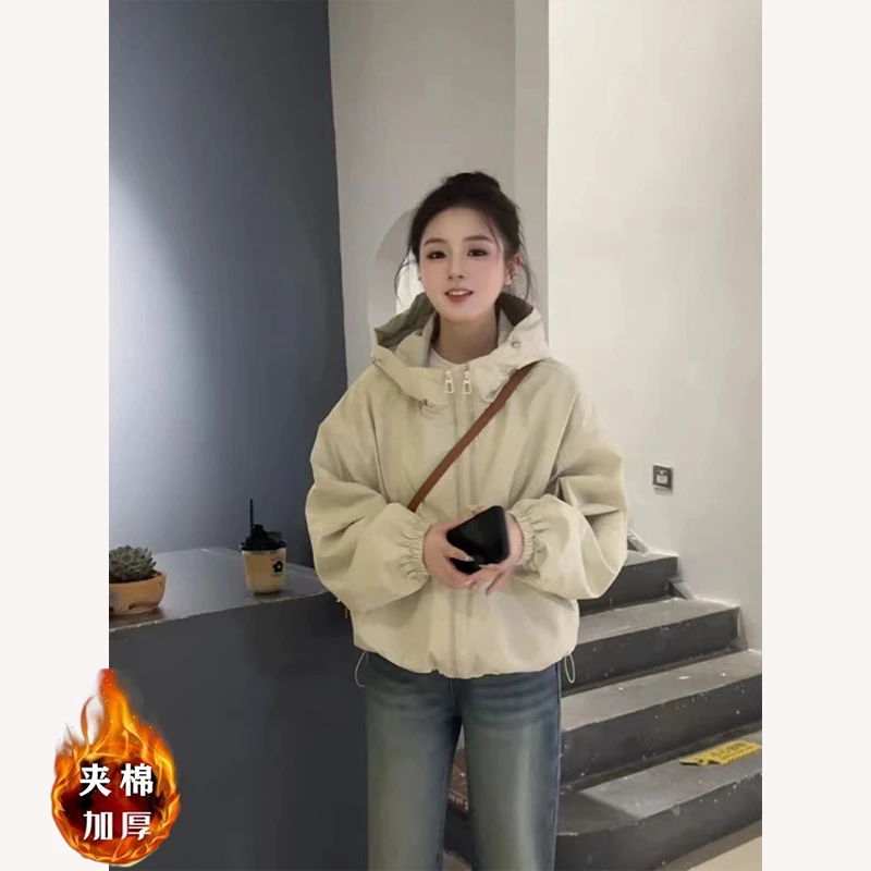 女款夹棉加厚外套2025冬季新款宽松百搭棉冲锋衣~087