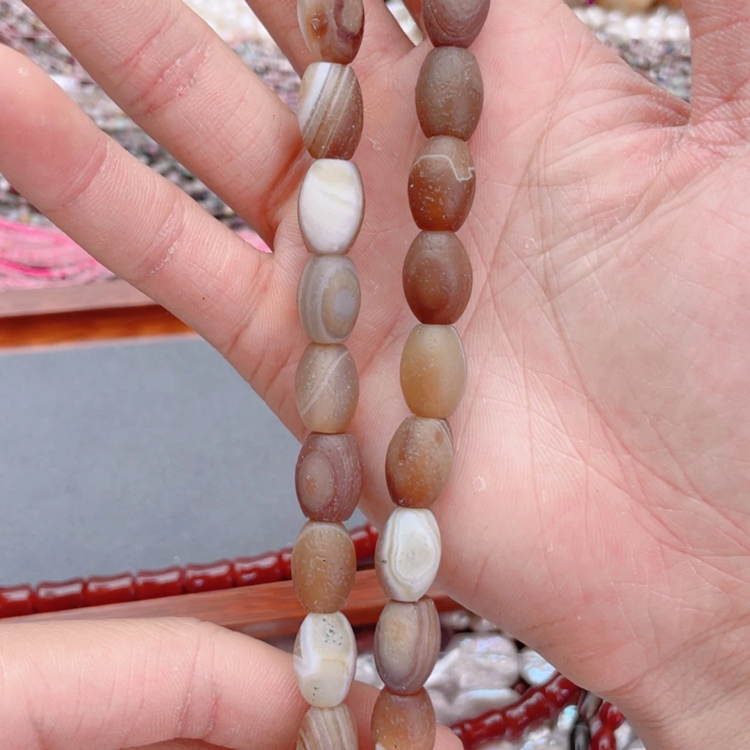 玛瑙/玉髓天然石未镶嵌老玛瑙1条枣珠卡10*14