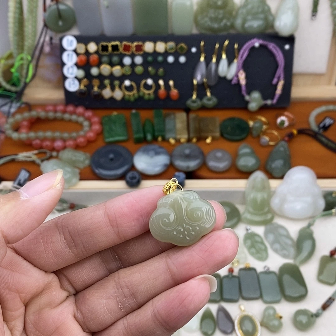 和田玉银S925镶嵌吊坠(不含链)