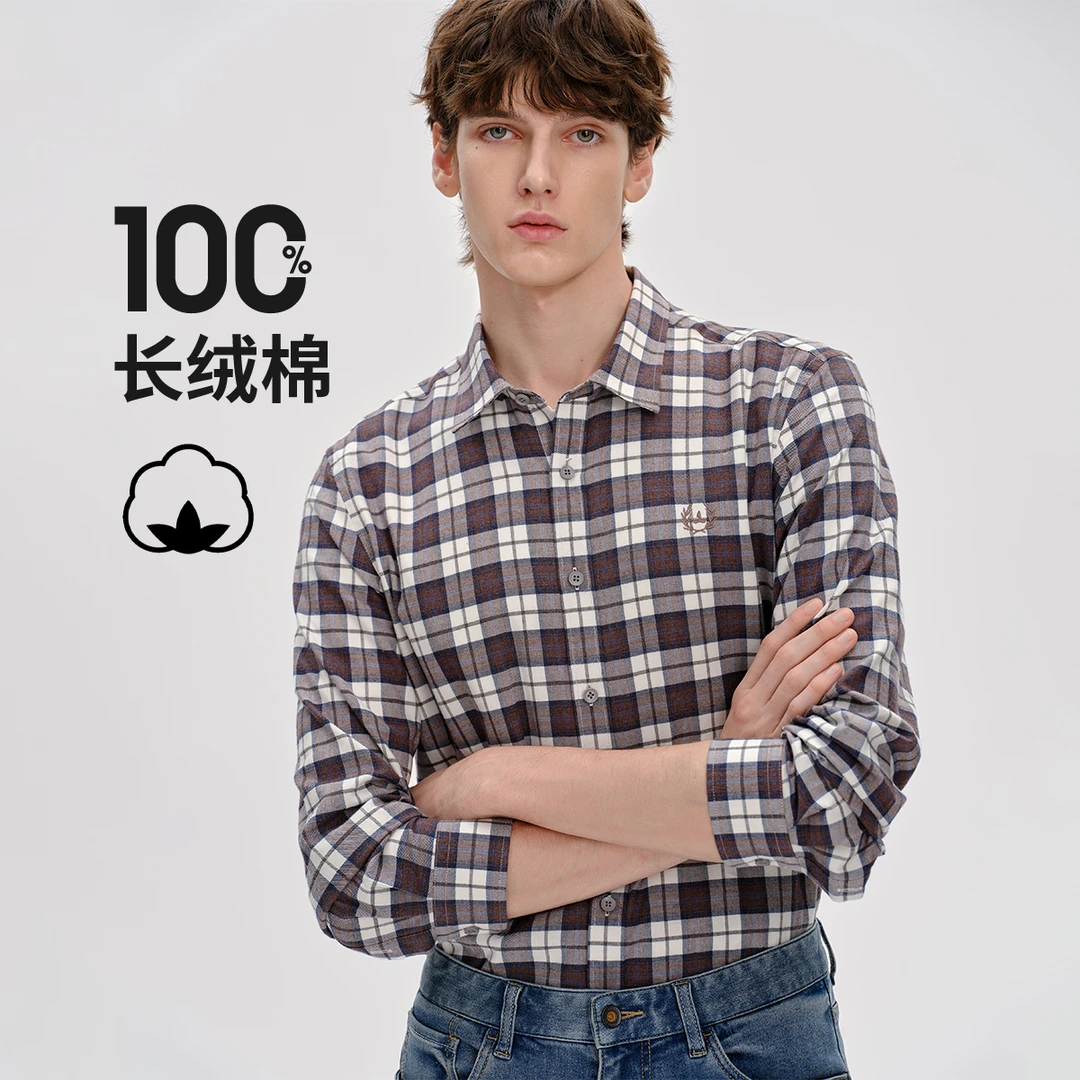 [纯棉亲肤]navigare意大利小帆船春夏长袖格子衬衫男潮流复古衬衣