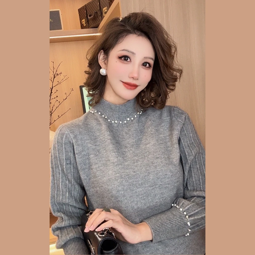 七奈推荐【好好】钉珠圆领百搭毛衣QN12127