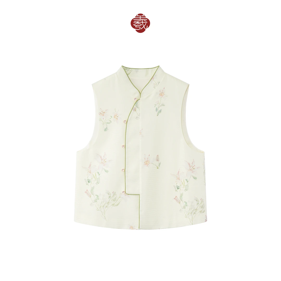 南羲【中庭雪】新中式杭罗新款桑蚕丝气质马夹民族风无袖