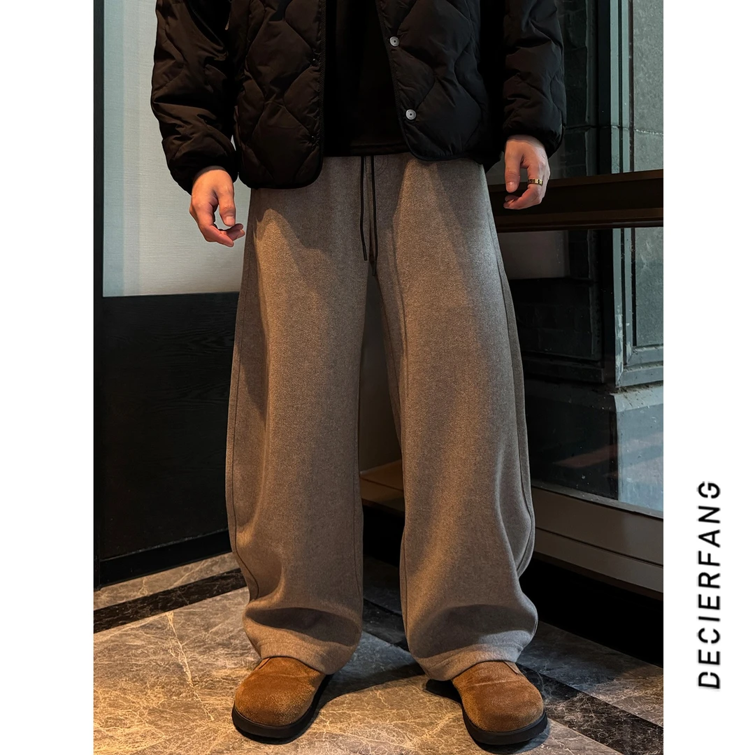 秋季新款定制【绵羊毛混纺】休闲裤垂感松弛慵懒宽松男士长裤卫裤