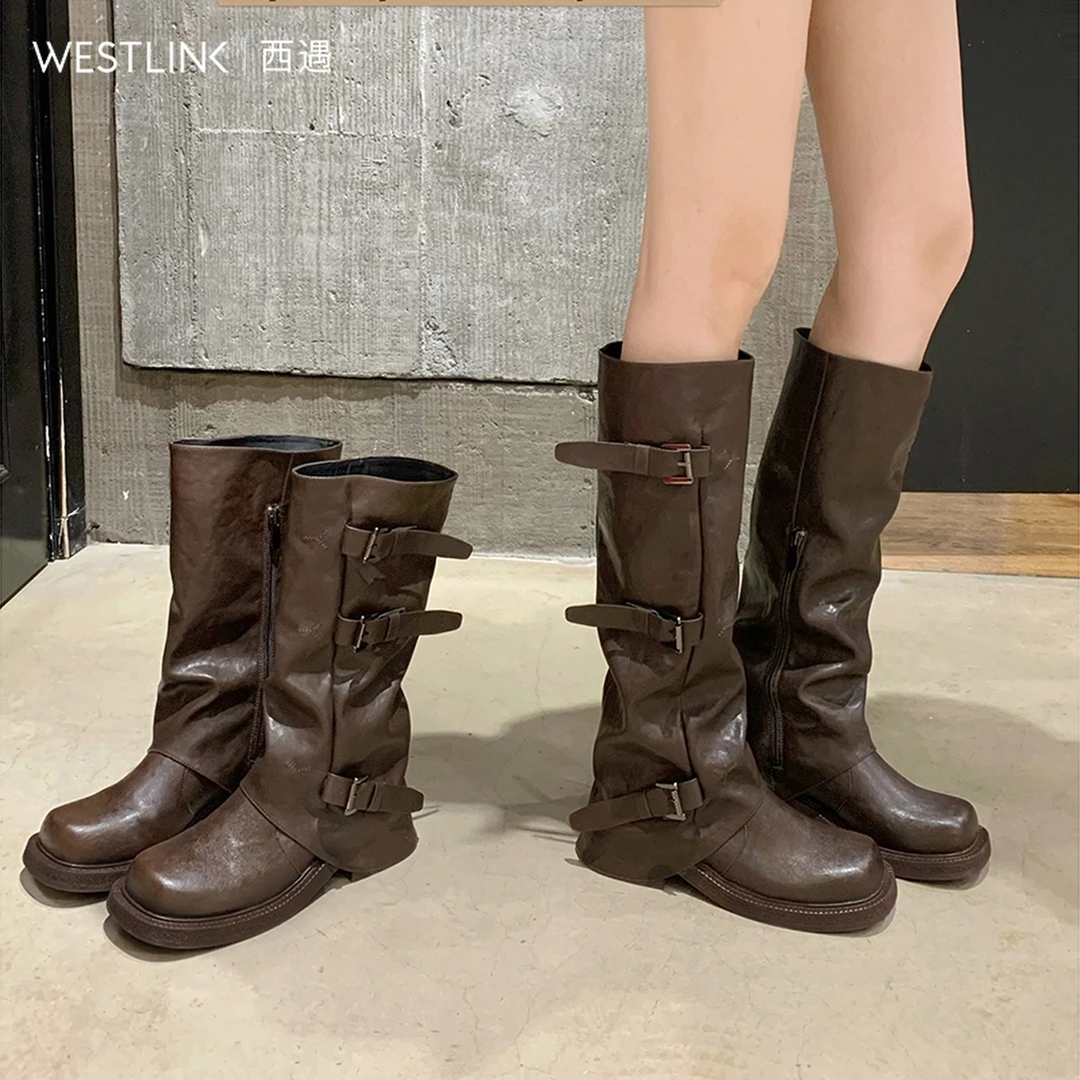 Westlink/西遇长靴子女款爆款新款秋冬西部靴骑士靴大筒围长筒靴