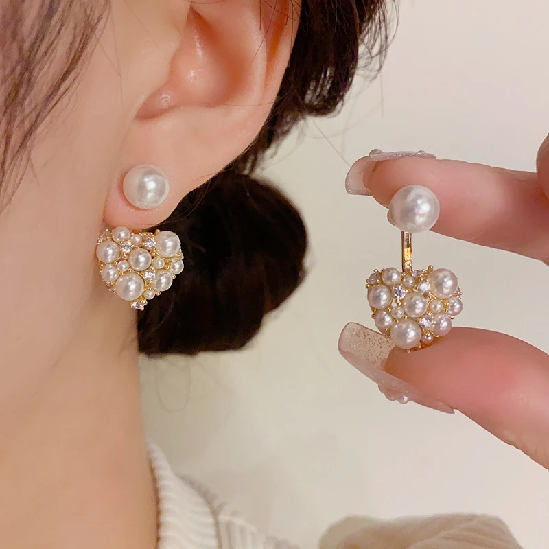 网红爆款 韩式时尚气质百搭爱心轻奢耳钉前后两戴款 简约甜美耳环