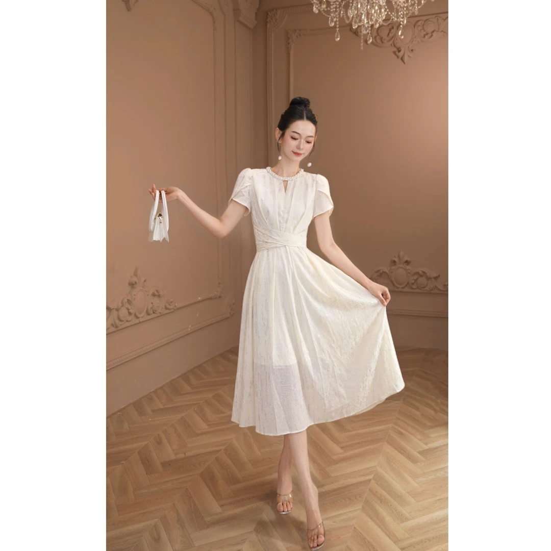 [童童定制】法式花苞袖气质名媛收腰显瘦夏季轻奢小众连衣裙45197