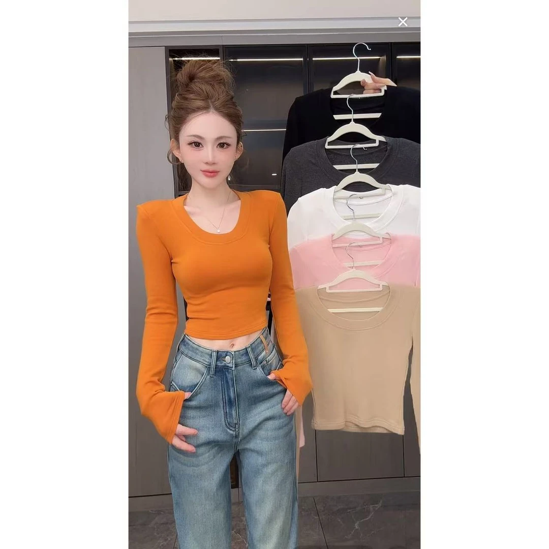 曼曼【轻氧简约T~】基础大圆领弹力修身精品羊绒T恤3831#