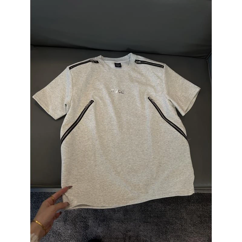 Z98 cleanfit拉链垫肩短袖男款痞帅炸街t恤夏季美式高街短袖T