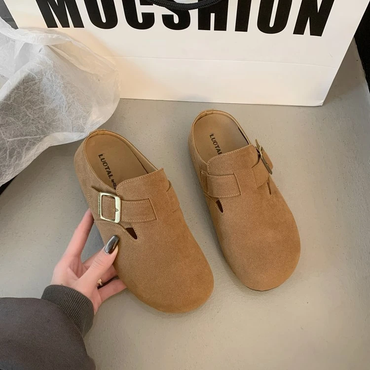 2025春季新款加内增高平跟复古包头半拖鞋女外穿时尚软底博肯鞋