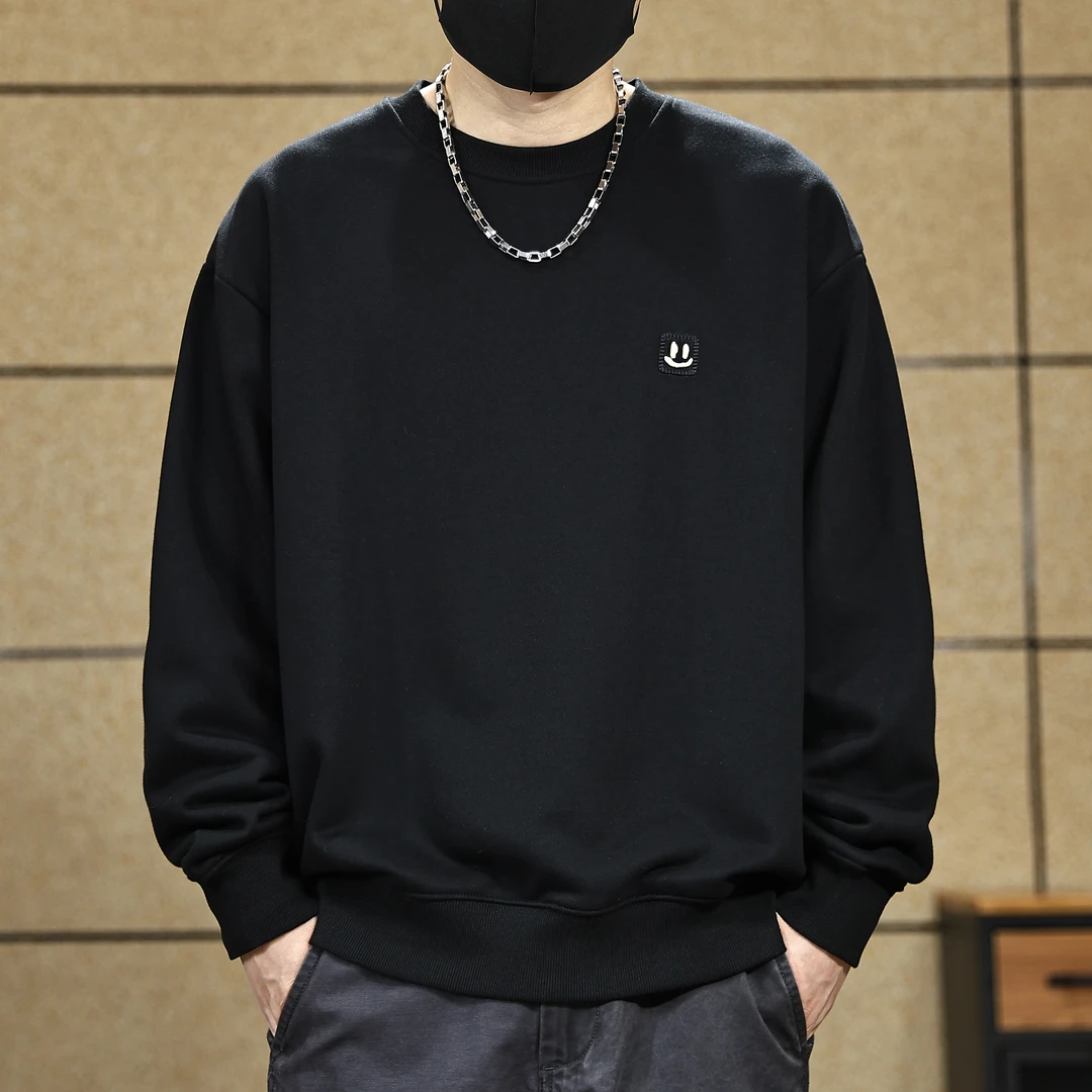 高端360g重磅黑色卫衣男秋季新款刺绣休闲长袖打底衫男装上衣服潮