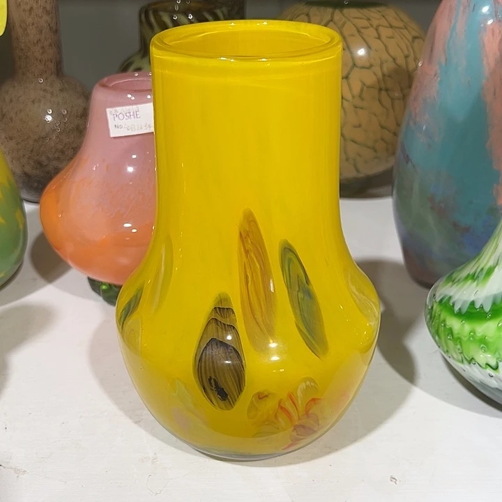 ****天琉璃手工艺品黄色花瓶花器高18口6