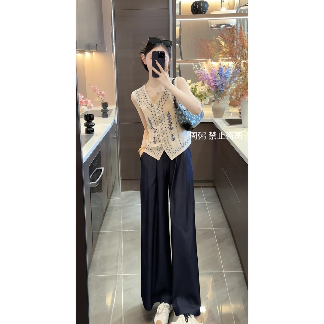 【周粥】【松弛】2025新款复古重工刺绣V领棉麻马甲预JJX5MJ3558