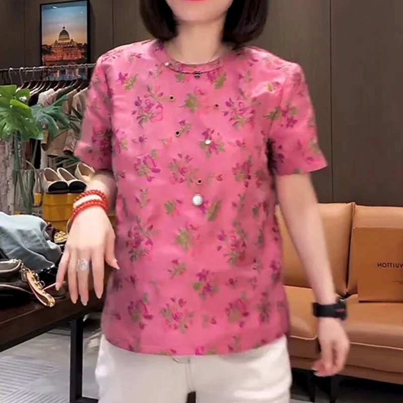 网红洋气炸街女装花朵印花短袖t恤2025夏季休闲新款时尚减龄独特
