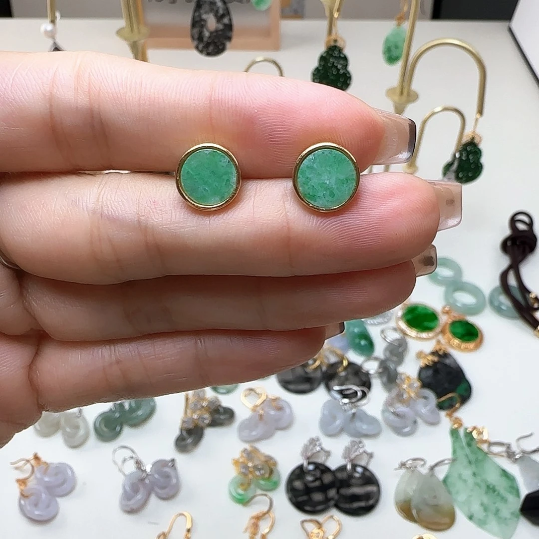 翡翠银S925镶嵌耳饰耳钉款