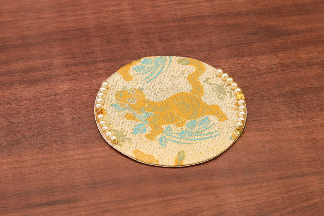 CX931织锦缎 手工茶席杯垫 圆形轻奢茶席茶垫中式干泡盘 茶道配件