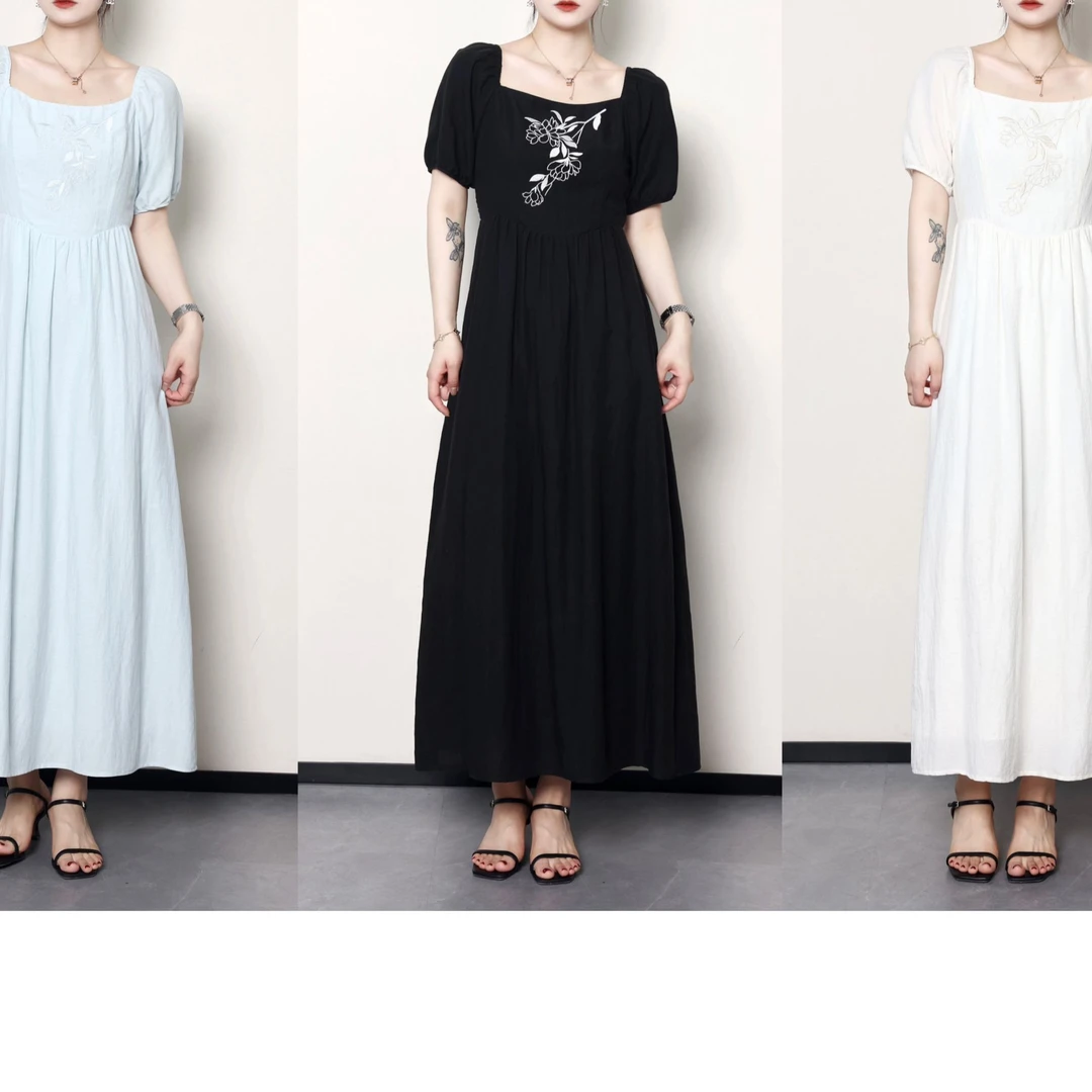 QC李潇洒【独白午后】微胖大码女夏精致气质国风刺绣连衣裙ZY406K25