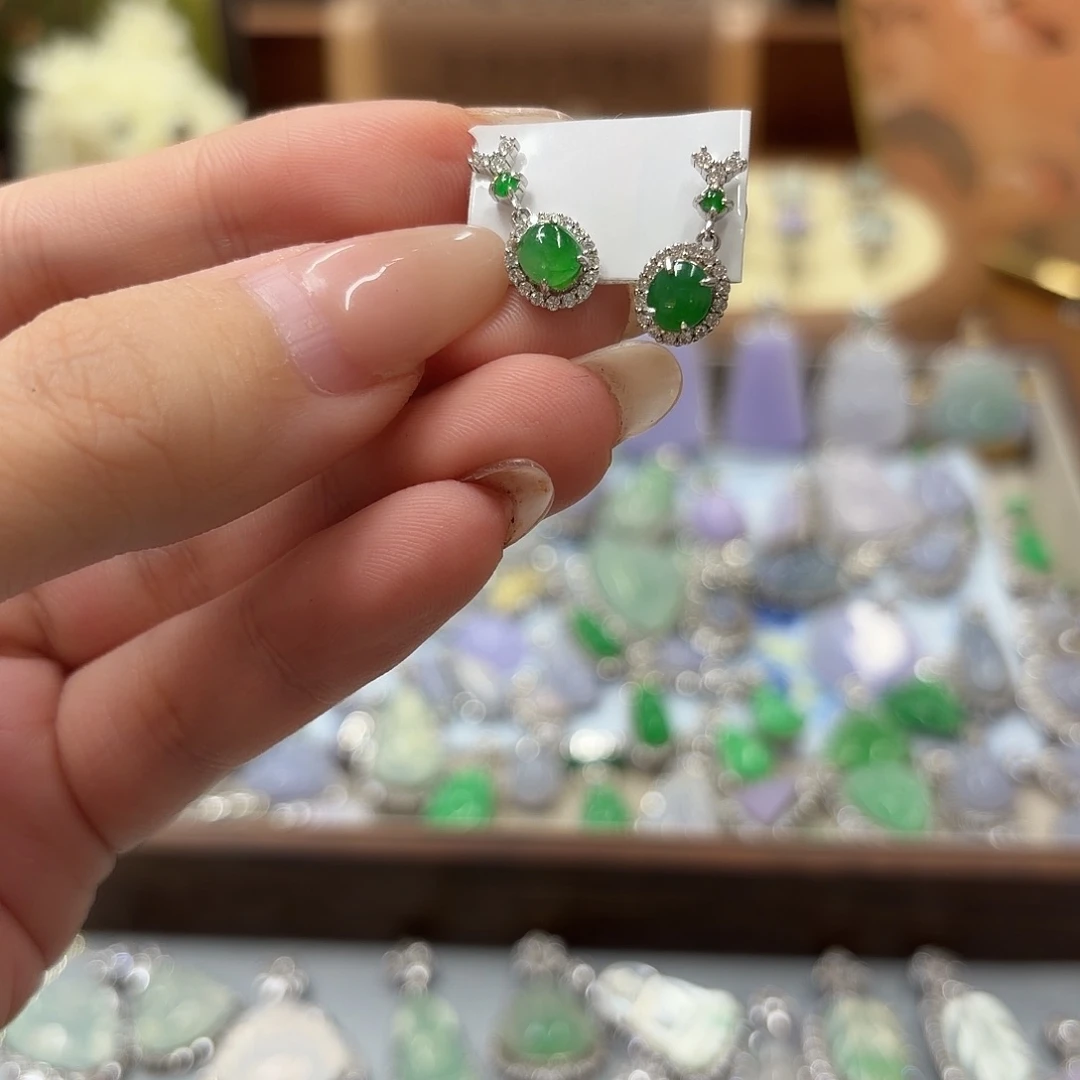 翡翠银S925镶嵌耳钉