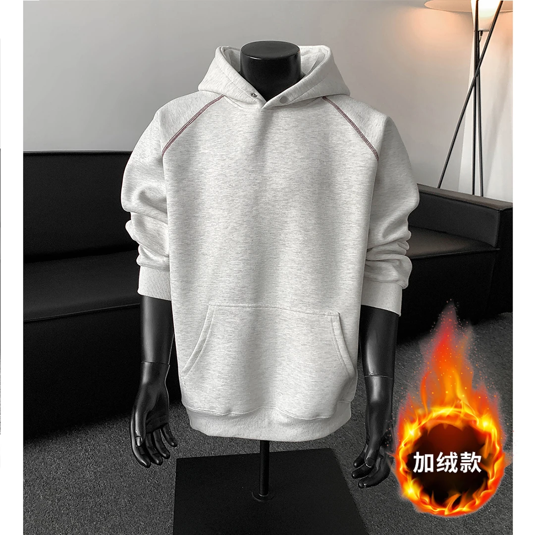 秋冬新款辑明线拼接美式重磅连帽卫衣男设计感小众长袖上衣外套潮