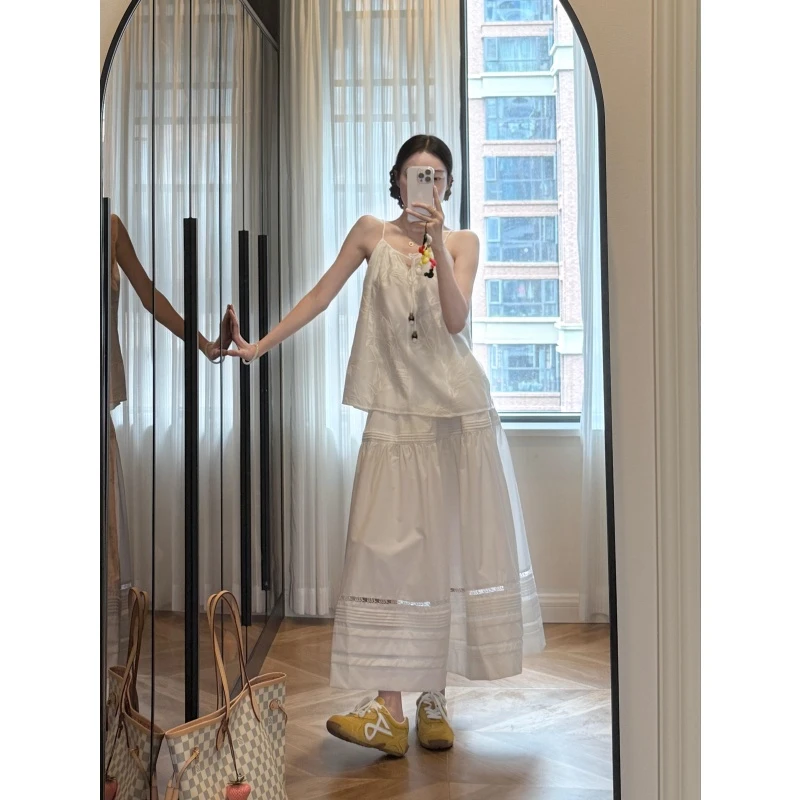 MARIE.COCO新中式设计感国风印花系带吊带上衣时尚别致半身裙套装