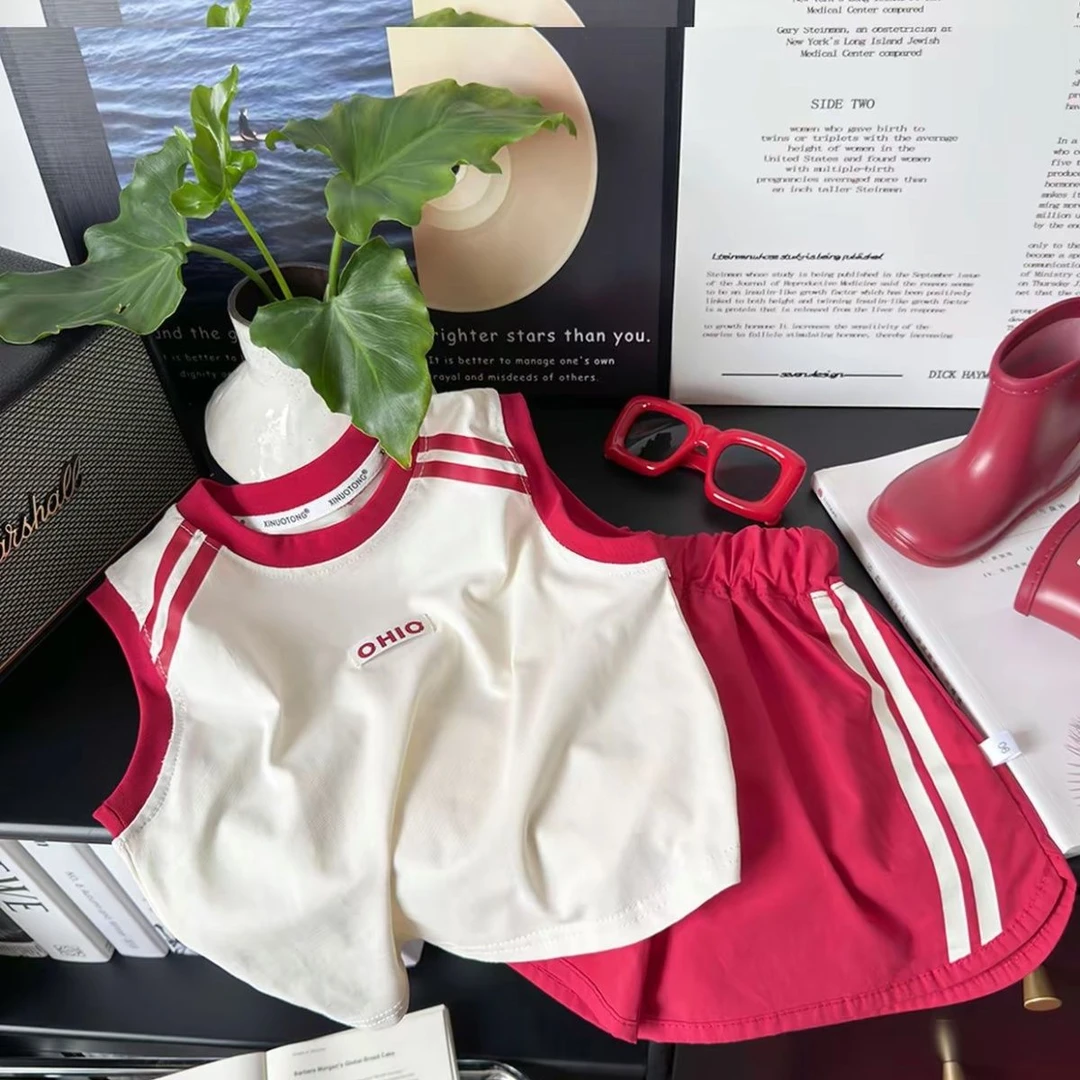 女童韩版儿童夏装套装2025炸街潮服夏季男童无袖上衣短裤两件套