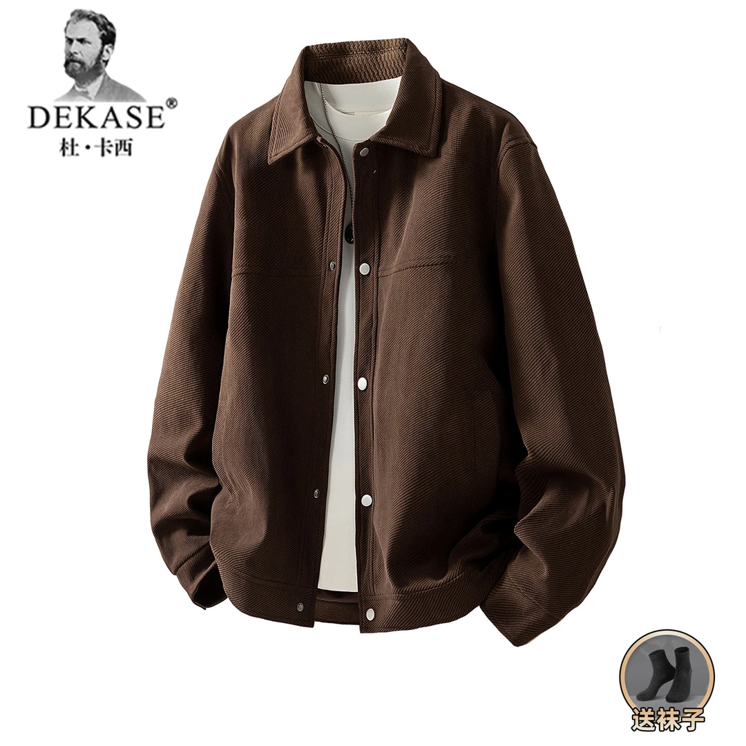Dekase 简约复古翻领夹克秋冬新款男士宽松休闲美式潮流百搭外套