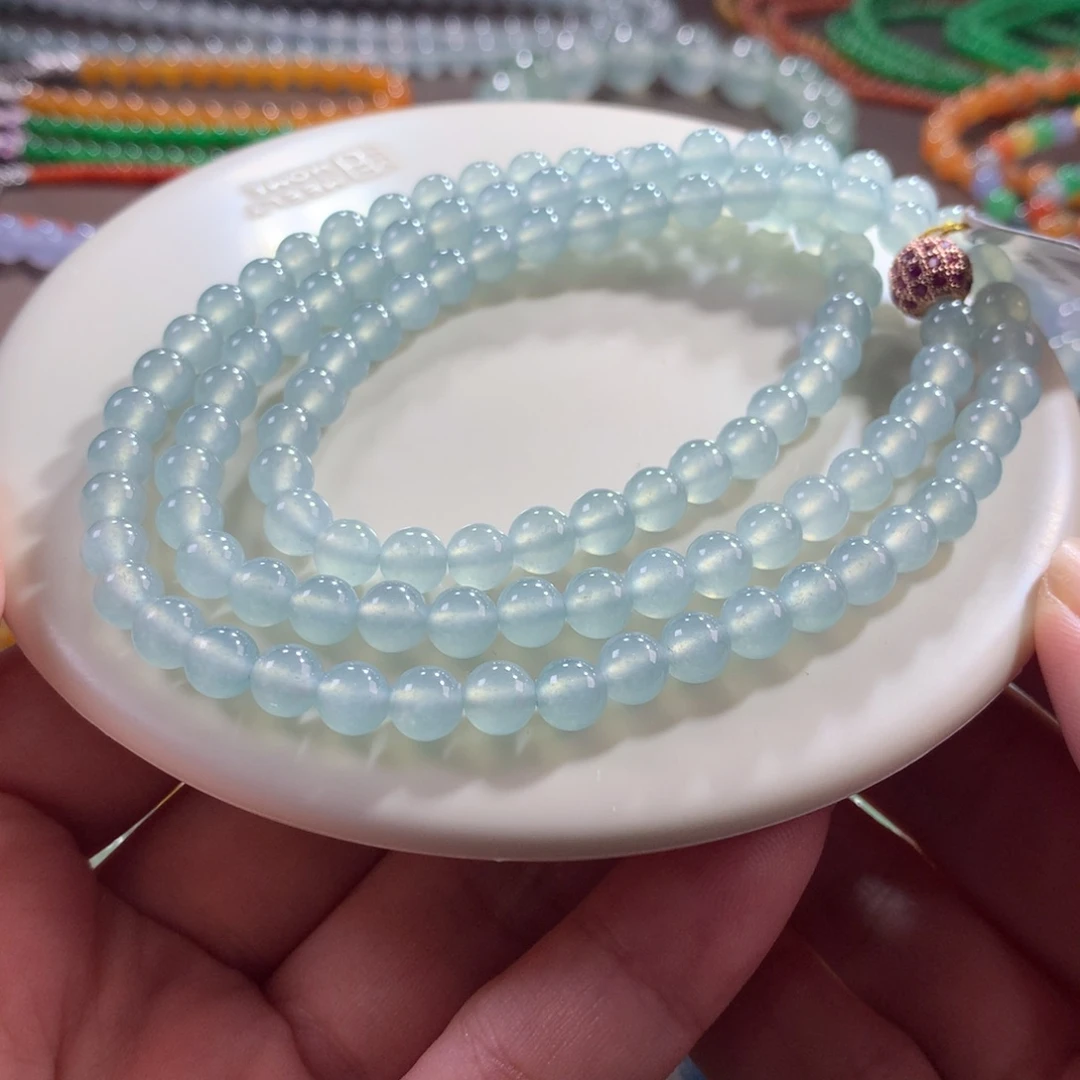 翡翠未镶嵌手链翡翠正冰起胶冰川蓝淡色卡6+