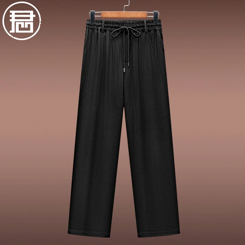 君子企鹅40姆米顺纡绉香云纱男裤子春夏季真丝休闲裤桑蚕丝松紧裤