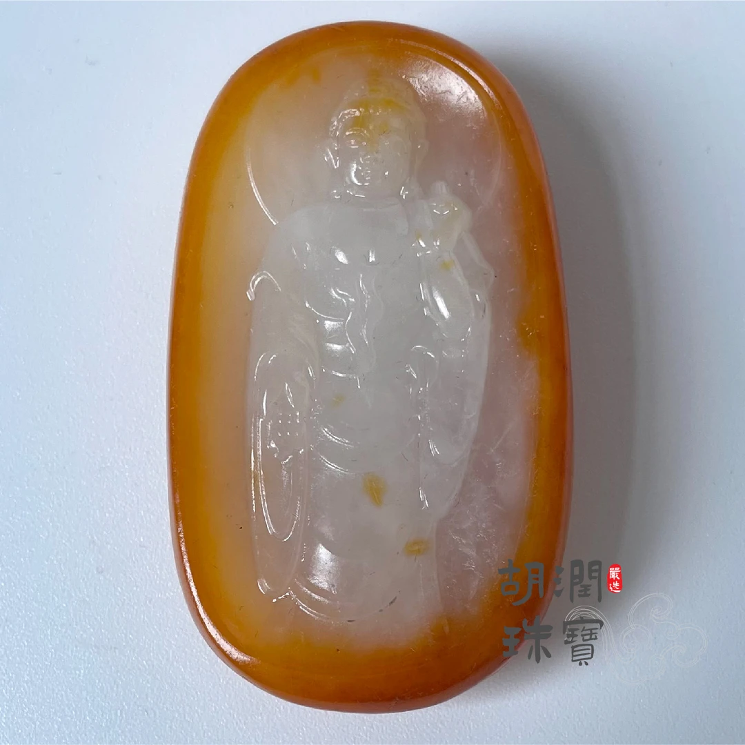 和田玉达摩悟禅佑身佩52.78g精雕巧雕俏色