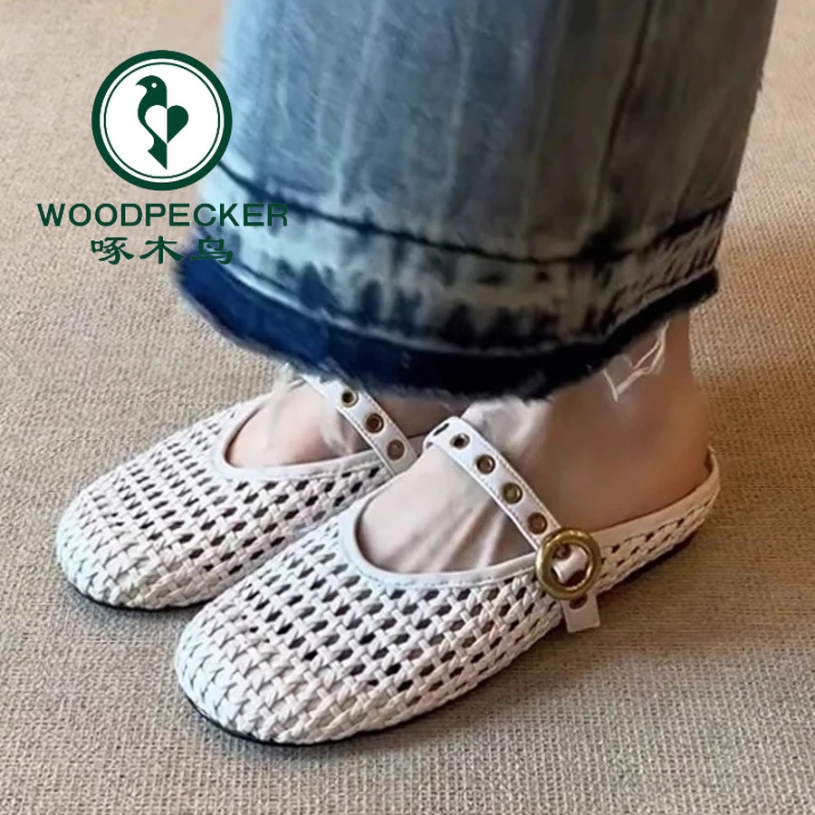 啄木鸟包头半拖鞋女夏外穿勃肯洞洞鞋编织凉鞋一脚蹬懒人穆勒鞋