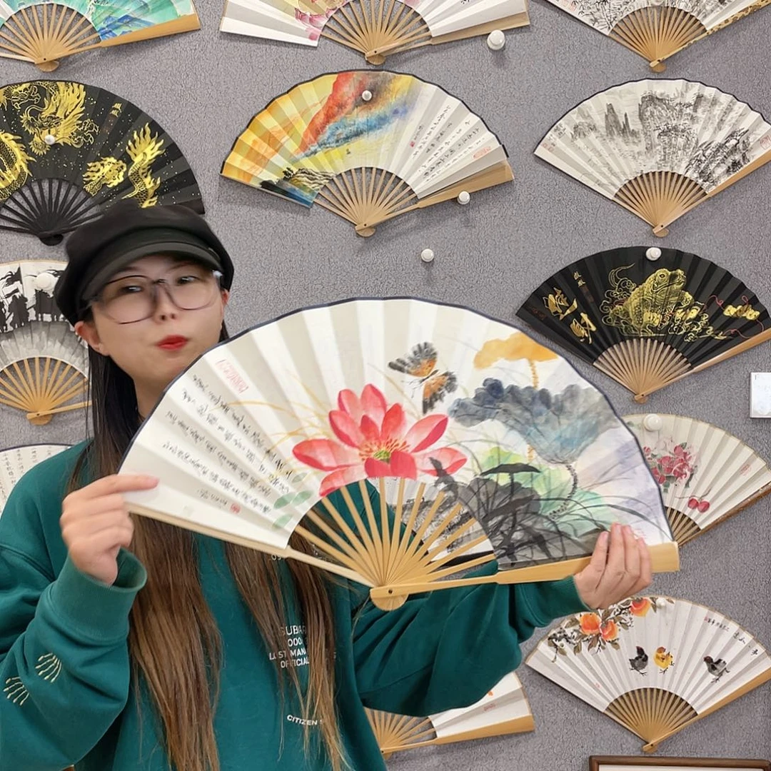 书法10寸玉竹-纯手绘-文玩扇骨（默认粘好）