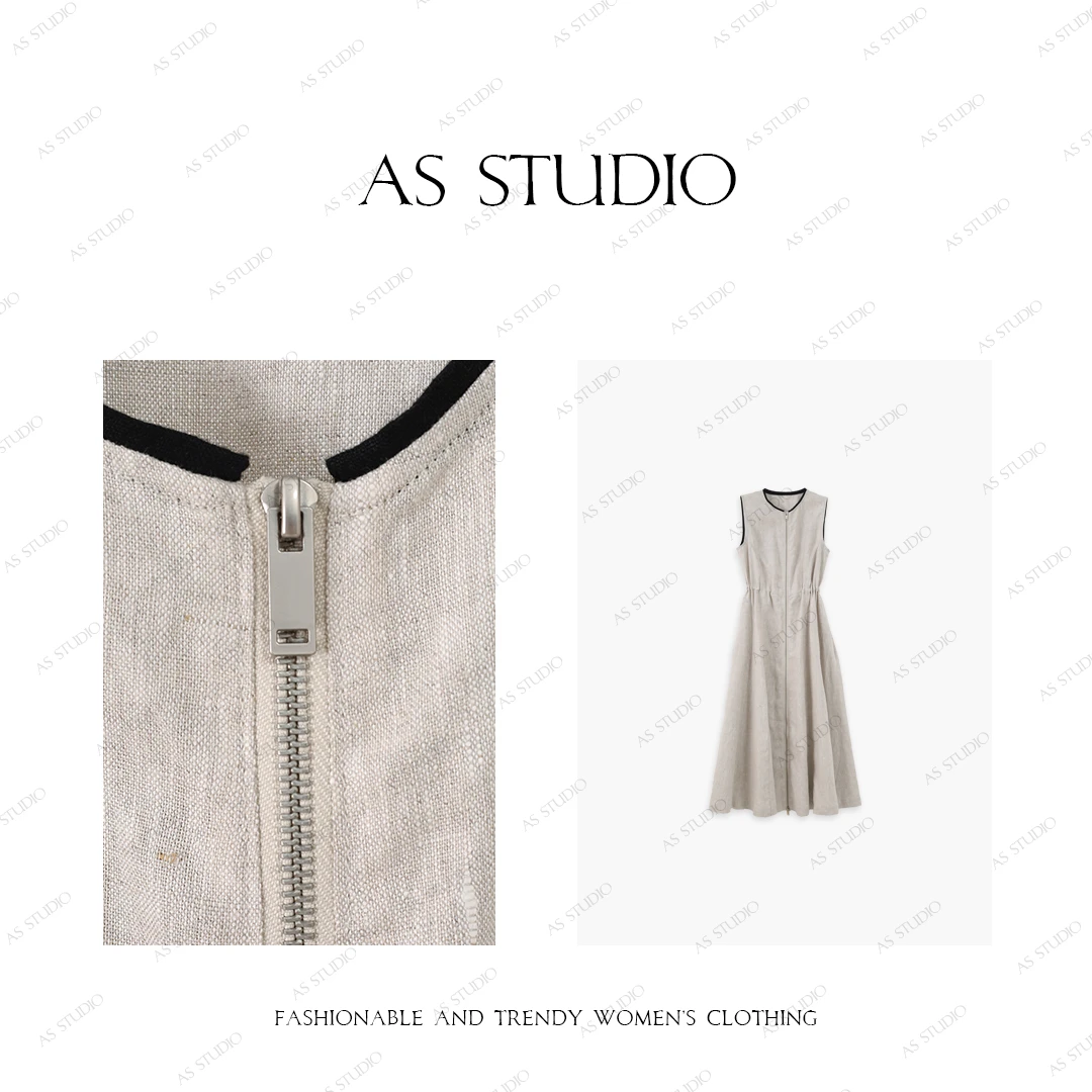 【AS大小姐】25新高级撞色拼接收腰拉链开襟连衣裙AS25CL3464