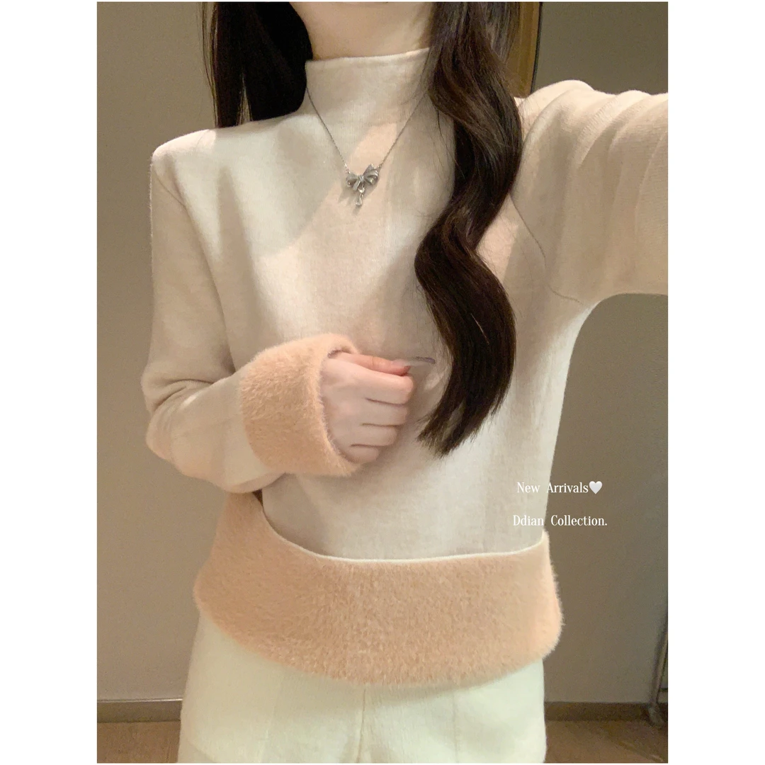 十二针一体绒内搭半高领毛衣女秋冬季加绒加厚保暖打底针织衫上衣