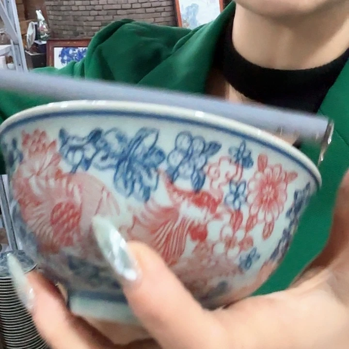 摆件景德镇高温陶瓷龙穿万花碗麻仓土