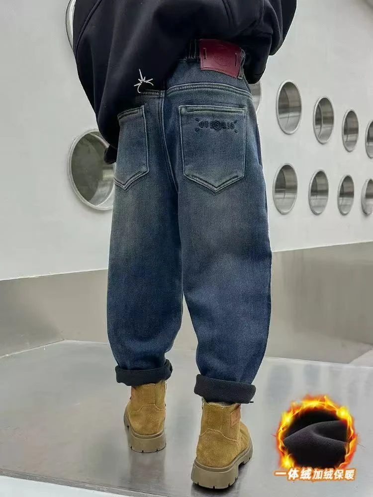 【LAOHE】NZK-8806男童 休闲冬季加绒牛仔裤 洋气 百搭牛仔裤水洗