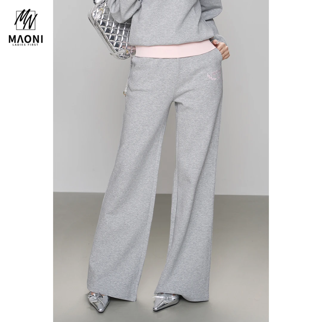 毛妮Peshe【拼接腰头阔腿卫裤】撞色休闲直筒宽松显瘦长裤春L1394