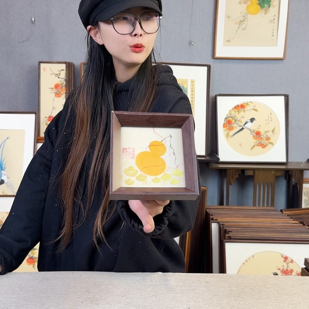 书法纯手绘，纯手写带框尺寸：12×12厘米