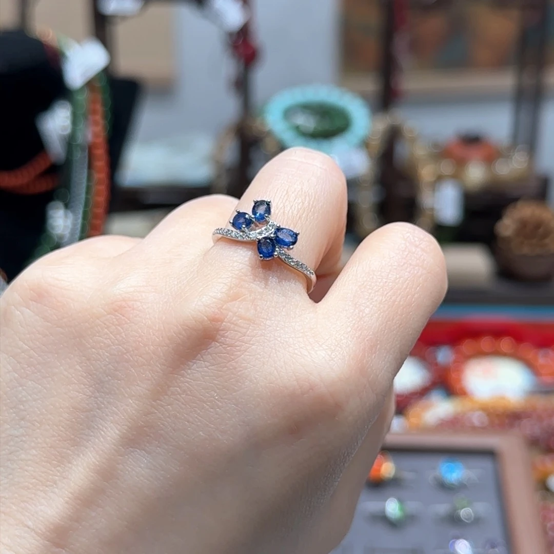 蓝宝石戒指银S925镶嵌戒指