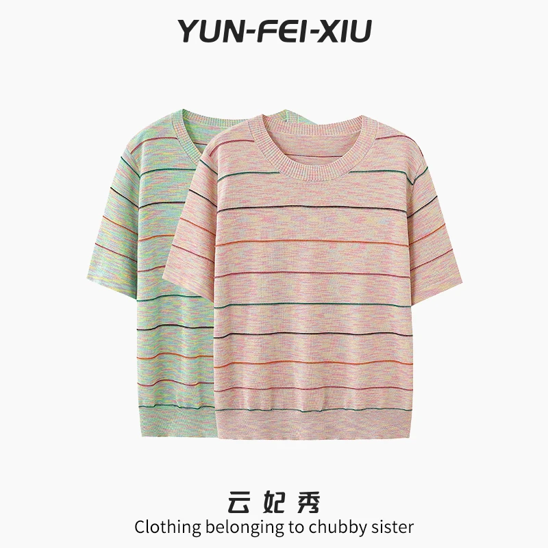 云妃秀大码女装T恤宽松圆领百搭时尚上衣微胖显瘦减龄气质夏88819