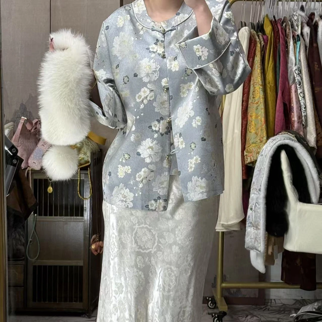 100桑蚕丝！山茶花老宋锦外套