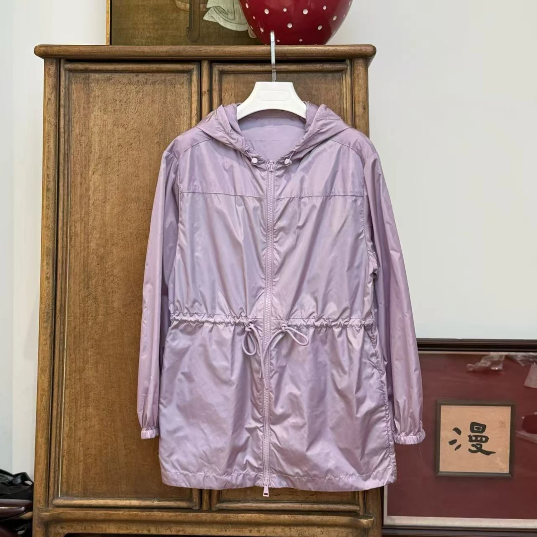 MYL2025春季新品锦纶紫色外套连帽长袖拉链休闲宽松抽绳上衣