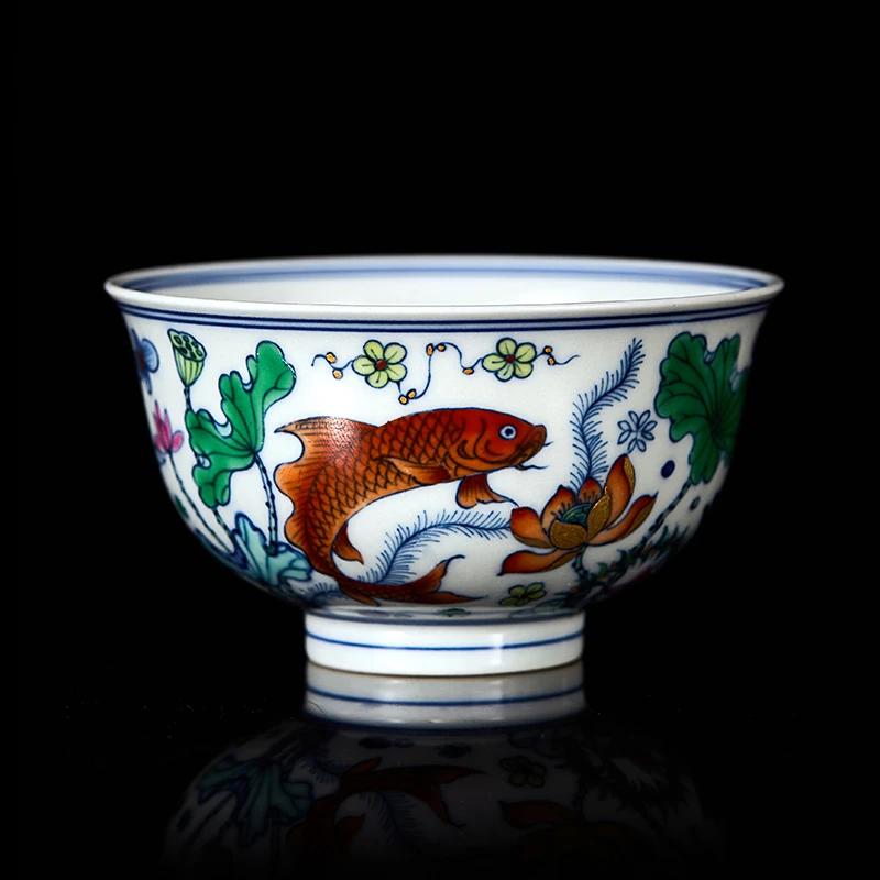 【国瓷臻选-钟家窑专场】景德镇陶瓷 斗彩鱼藻撇口杯