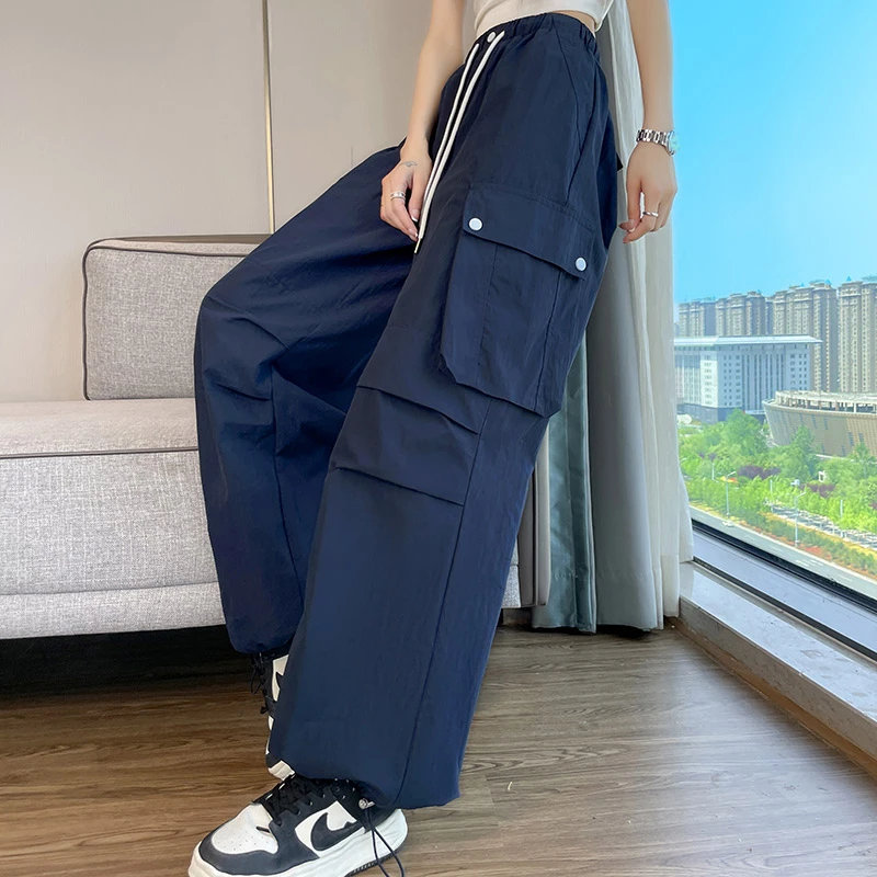 薄款美式工装裤女2025年夏季新款抽绳宽松防晒速干阔腿休闲运动裤