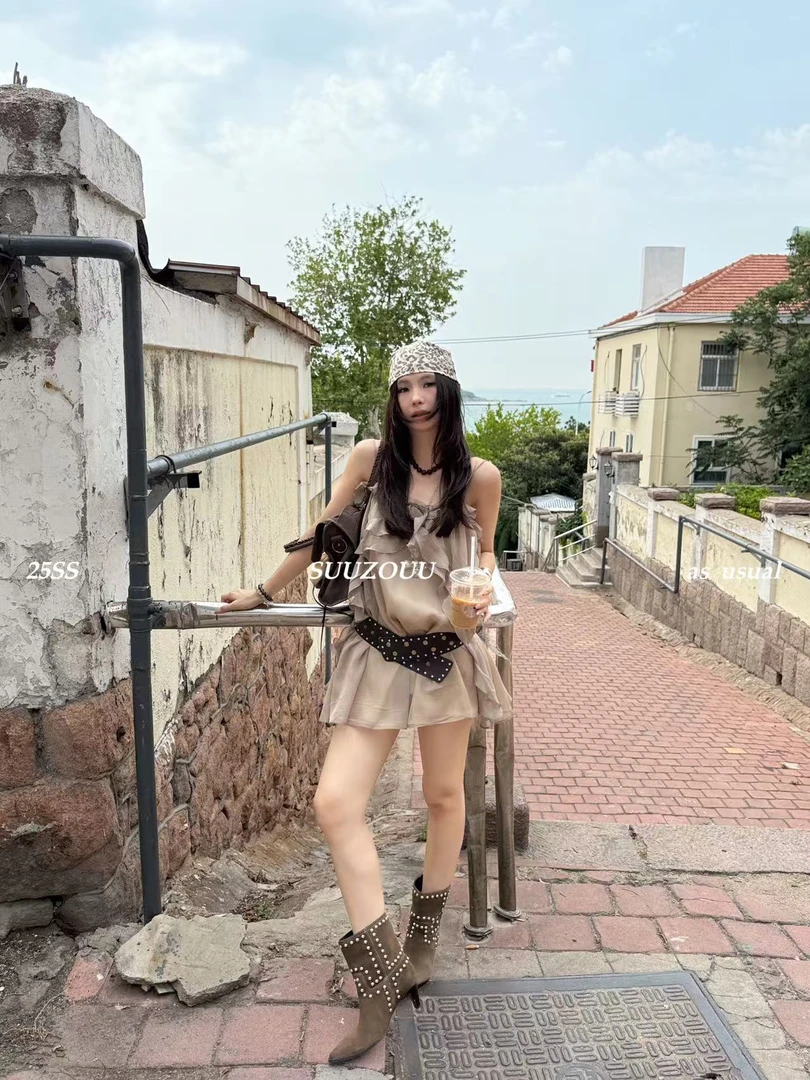 【NO退NO换】馒头（1mtq329#）主播自留云南款、轻盈吊带网纱裙 7-9