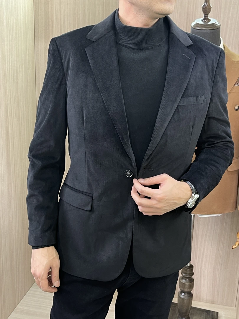 小西装黑男士2025新款修身时尚休闲西装百搭条纹韩版（9903-9905）