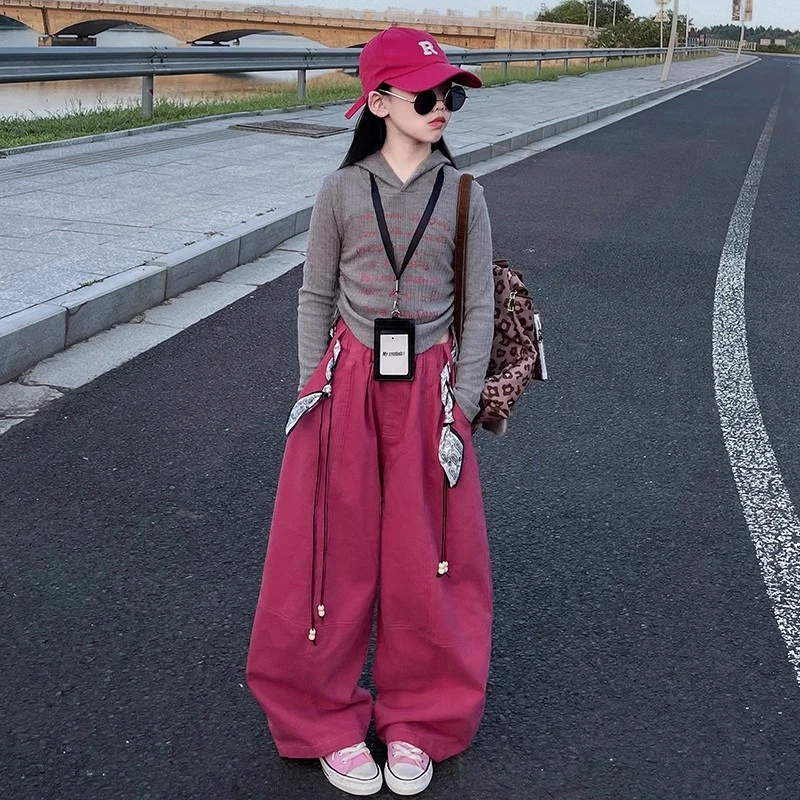 女童工装裤2025年新款儿童百搭长裤中大童春秋装时尚大口袋阔腿裤