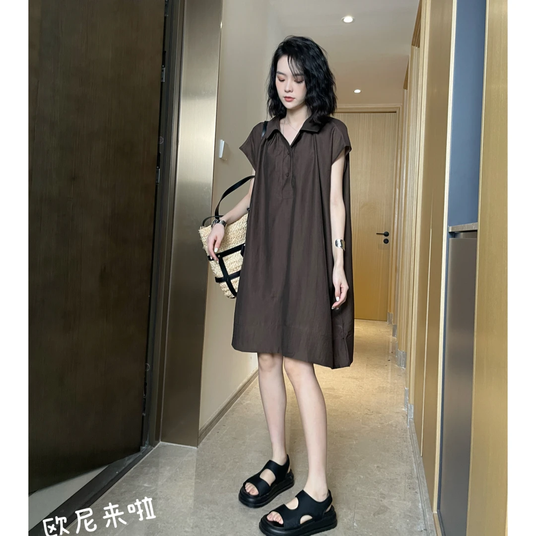 欧尼家【专属达人】立领宽松大版休闲百搭夏季女装连衣裙LYQ8350