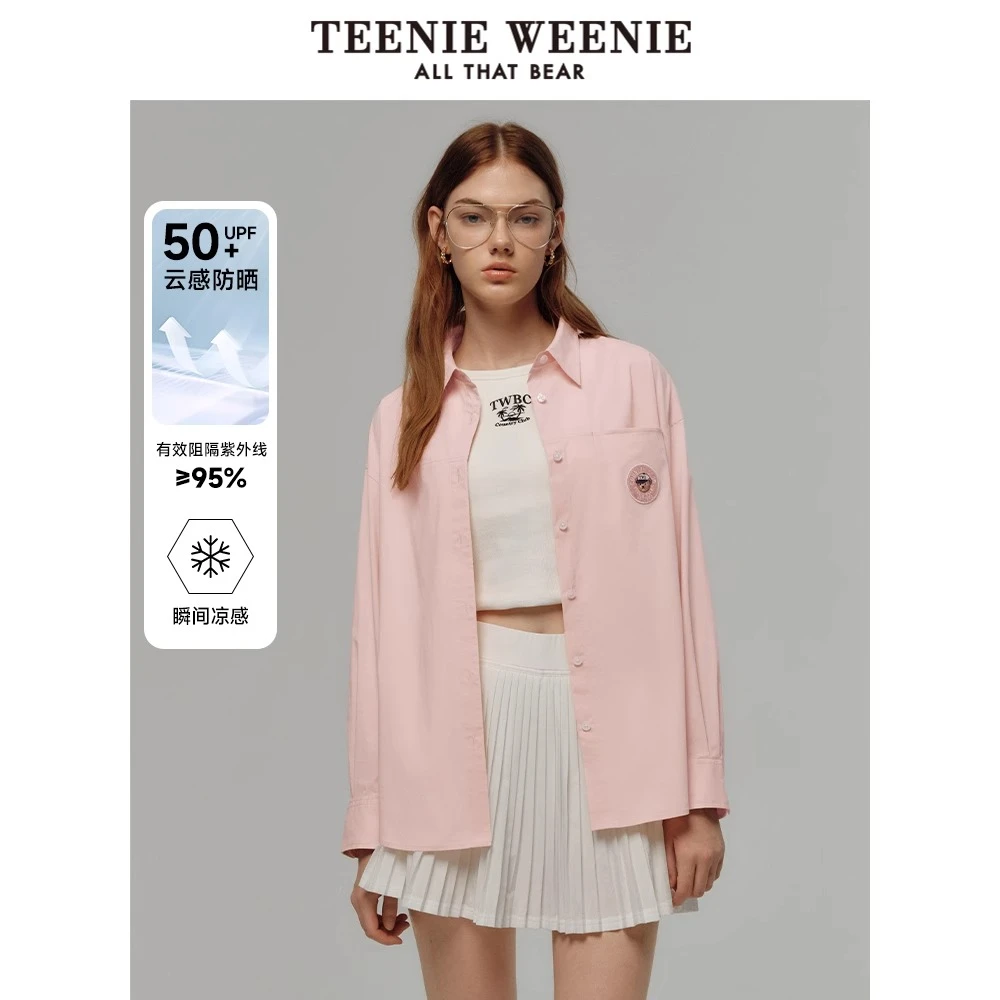 TeenieWeenie小熊25年春季新款甜美休闲粉色翻领衬衫TTYW256304N