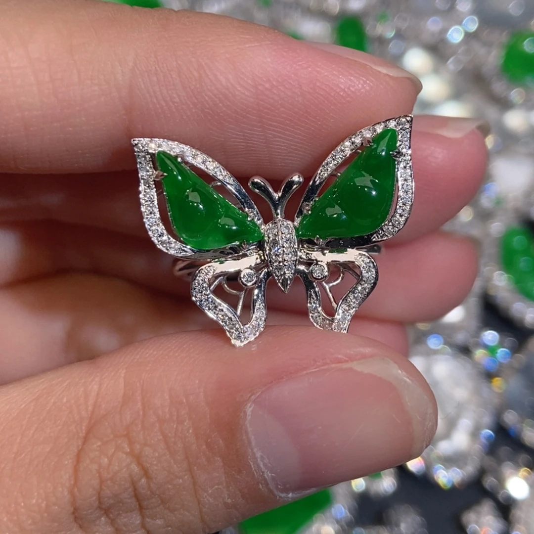 翡翠18K金镶嵌戒指天然缅甸A货翡翠