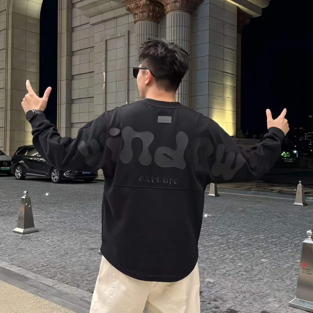 班尼男装秋季美式潮牌宽松重磅舒适圆领百搭男士卫衣长袖休闲T恤